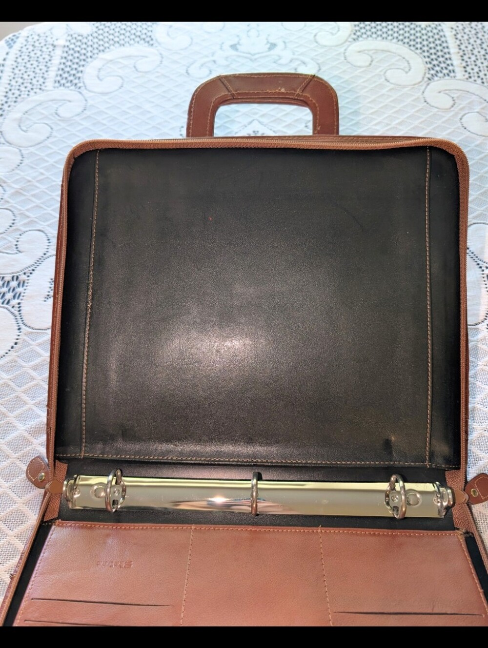 Stebco 3 Ring Binder Briefcase Leather Retractable Handle Brown Organizer - Picture 4 of 13